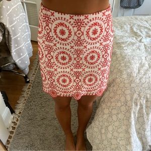 LOFT, white and orange embroidered pencil skirt, 2P